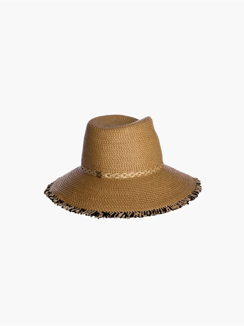 Eric Javits Mykonos Fedora Straw Hat Natural Black Mix Like New
